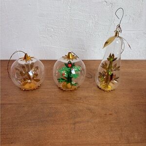 Festive Gold and Green Glass Ornaments Set